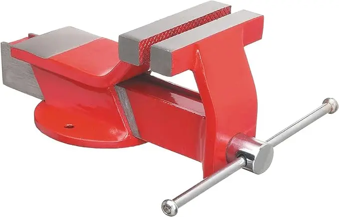 Tornillo de banco Kippen de acero con base fija y mordazas de 100 mm